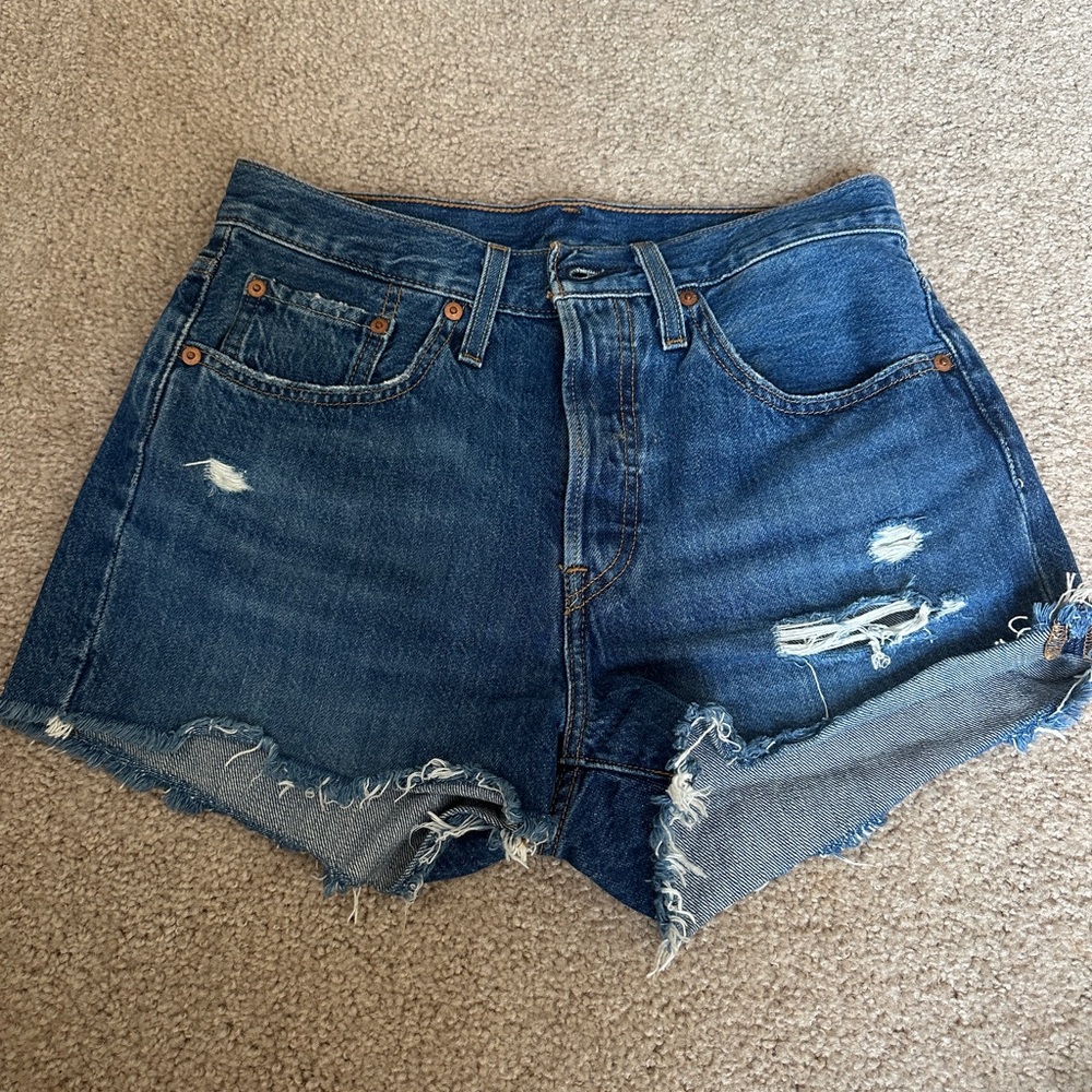 Levi's 501 Blue Distressed Jean Shorts